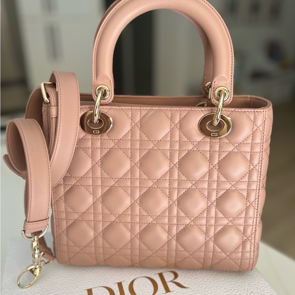 Dior Lady Dior bag, Small Beige/Blush, suede inside. Excellent condition. Gold